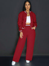 Women's Solid Color Baseball Jacket, Sports Top With Pockets, Outdoor Camping Sports Two-Piece Set, Drawstring Sports Jacket